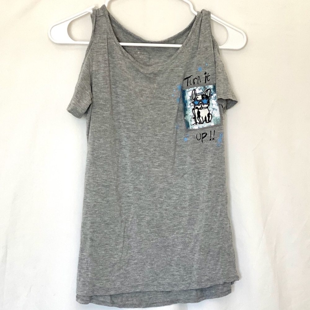 Justice Light Grey Short Sleeved Exposed Shoulder Shirt